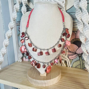 Pink Dyed Shell Beaded Necklace‎ | Layered Colorful Jewelry